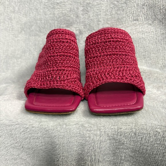 Marc Fisher Dako Heeled Sandals 9M Fuchsia Pink Crochet Square Toe Heeled Mules - Picture 5 of 8